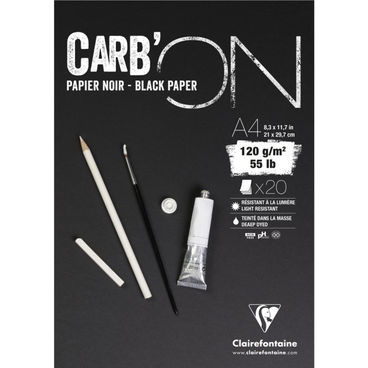 Gelijmd zwart tekenblok Clairefontaine CARB ON 120g 20 vellen A4