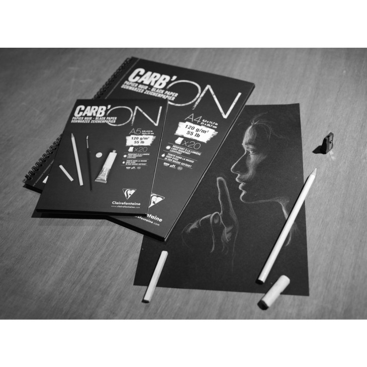 Gelijmd zwart tekenblok Clairefontaine CARB ON 120g 20 vellen sfeer II