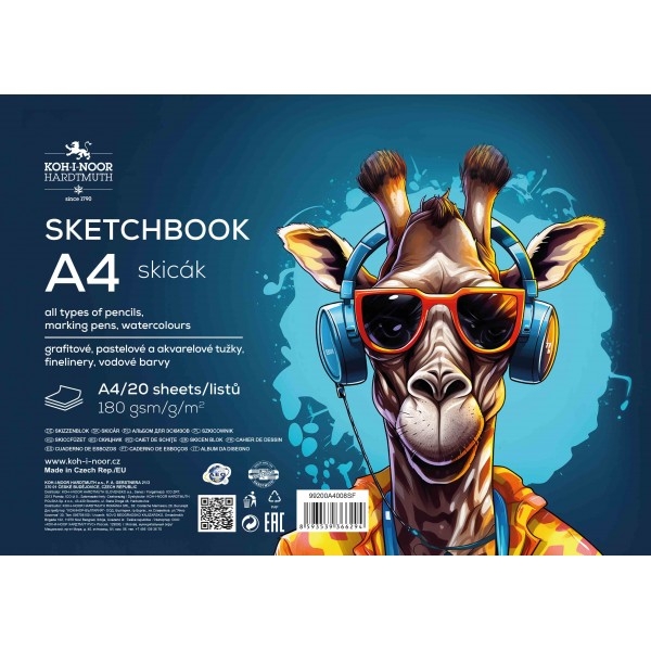 Schetsblok voor diverse technieken Koh I Noor Hardtmuth 180gm A4 20 vel GIRAF